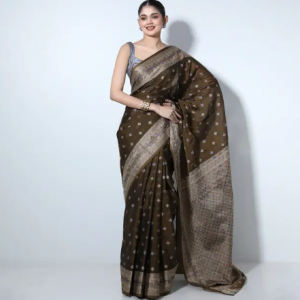 Olive Green color Cotton Saree